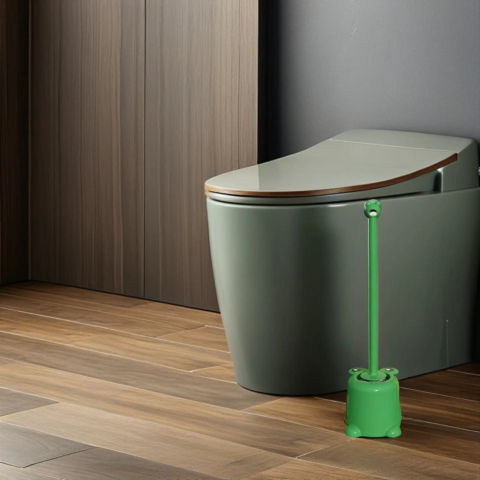 Set Spazzola per WC a Tema Rana con Supporto, Manico Lungo, Setole Morbide, Pulitore Efficiente per WC, Spazzola per Pulizia del Bagno