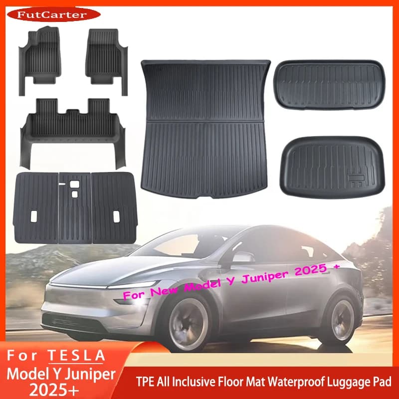 Tappetini con strisce di protezione del davanzale della porta per Tesla Model Y Juniper 2025 Rivestimento del pavimento per tutte le stagioni Tappetino per schienale del bagagliaio