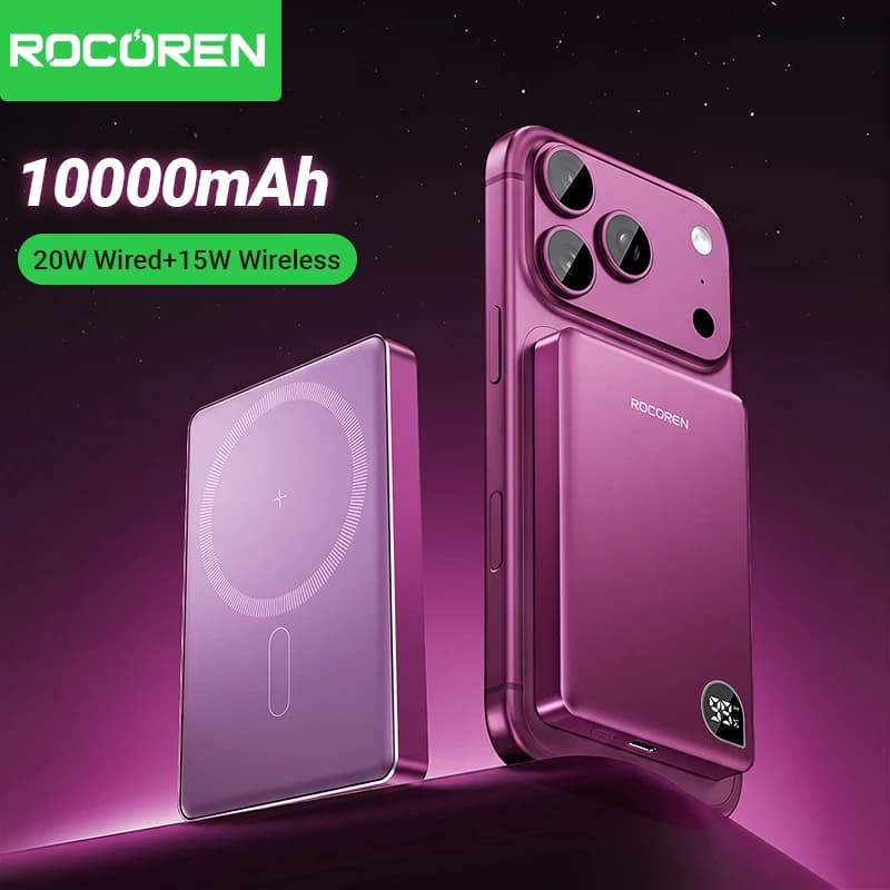 Rocoren 10000mAh Magnetic PowerBank Fast Charging 5000mAh Power Bank Portable Wireless Charger Battery For iPhone 17 16 Pro Max