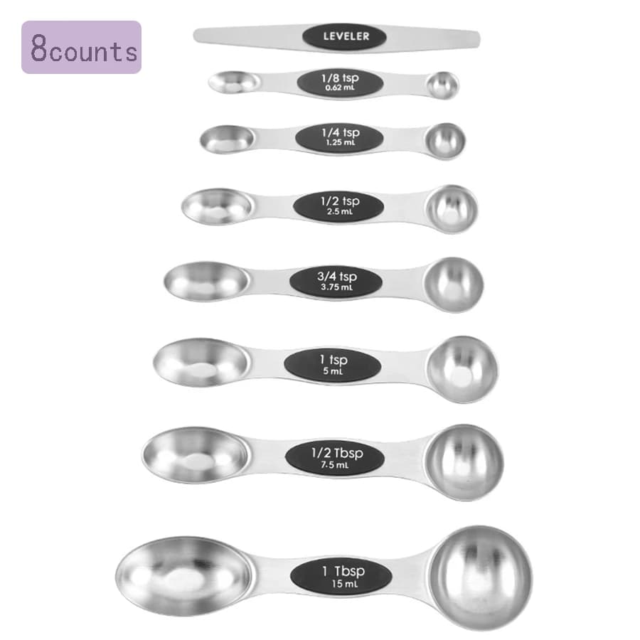 Magnetic Measuring Spoons Set, Dual Sided, Stainless Steel, Fits in Spice Jars, Multi-Color, Set of 6/7/8/9