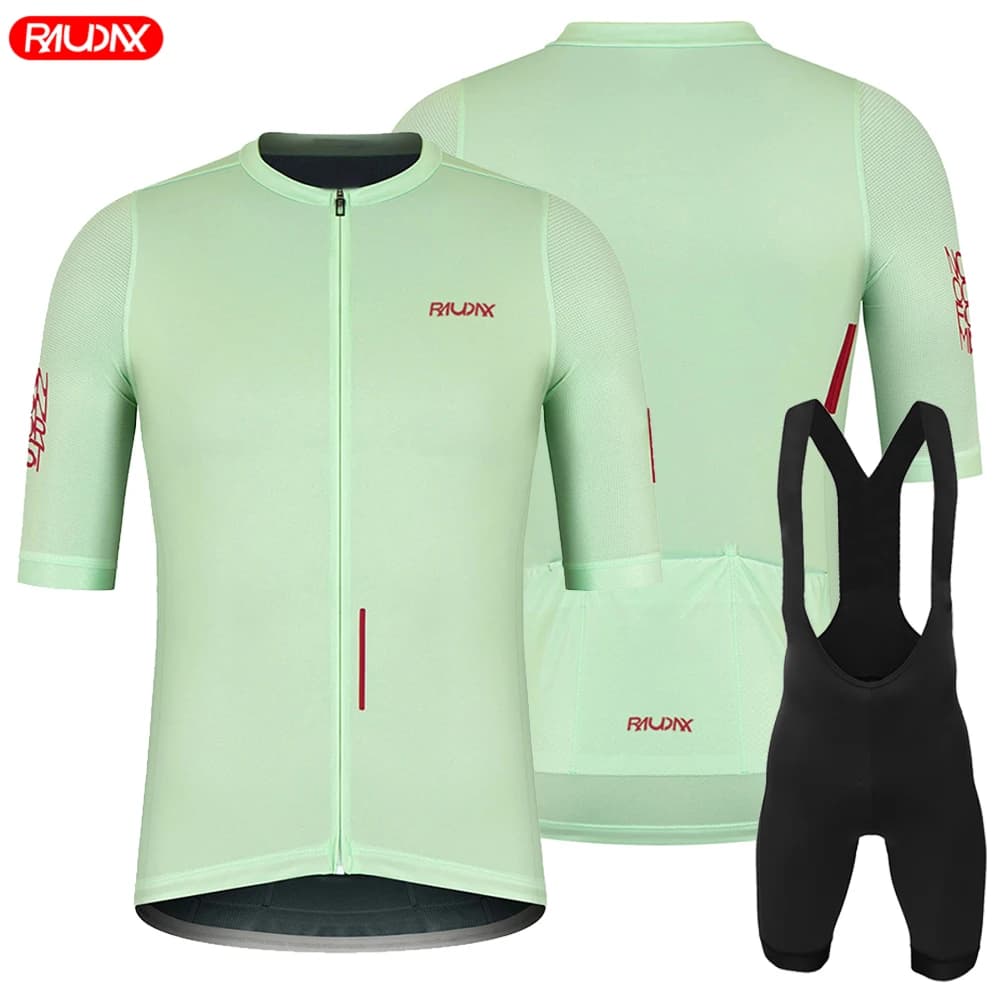 Raudax UNISEX SPECTRA Short Sleeved T-shirt Set Ropa Cycling Hombre Summer cycling clothing Triathlon Shorts with suspenders Cycling suit