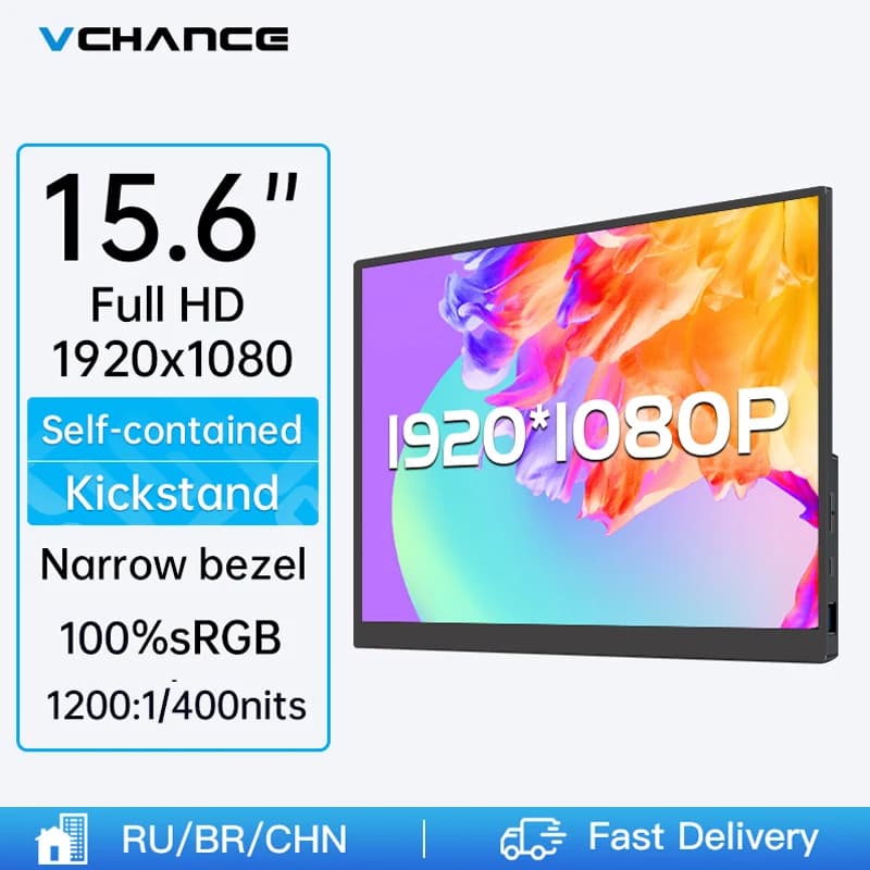 VCHANCE Portable HDR monitor from 15.6'' FHD 1080p with built-in housing External display for laptop PC Ps4/5 Xbox Switch