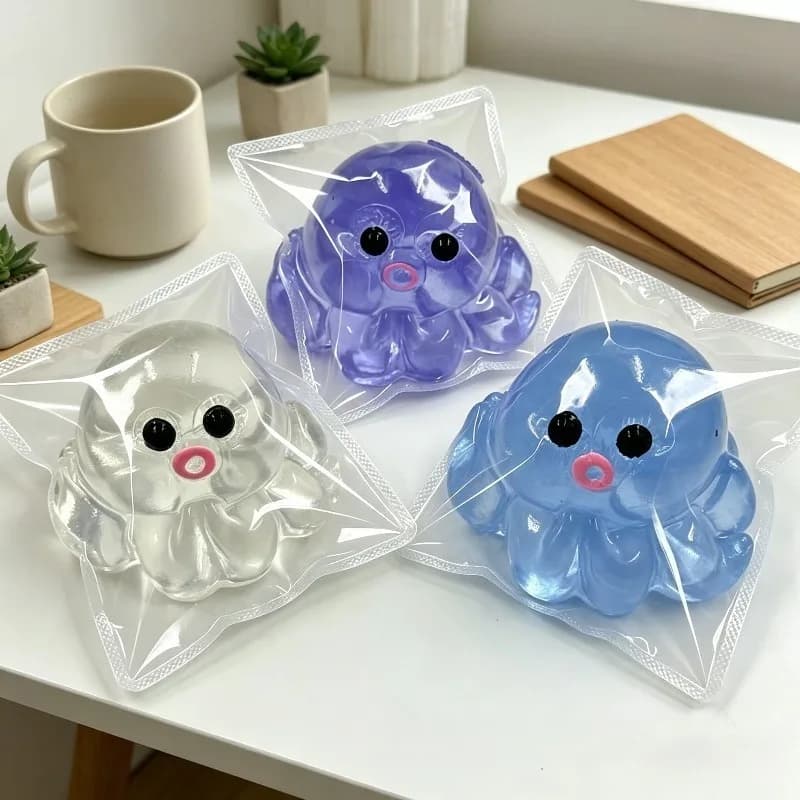 Transparent Jelly Octopus Squishy Toy Individually Packed Sea Animal Squeeze Fidget Toy Stress Relief Pocket Sensory Kids Toy