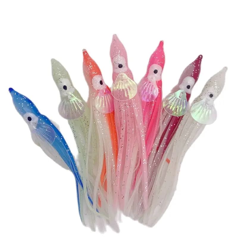 5 pz * 12cm Pesca calamari gonne richiamo morbido luminoso polpo esca con Gill Calamar Jigging Wobbler Pesca tonno