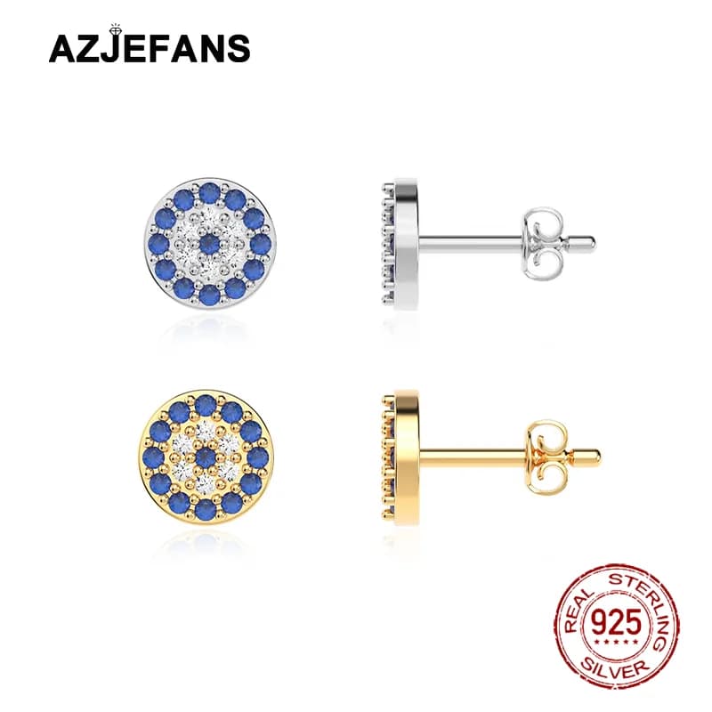 AZJEFANS 925 Sterling Silver Small Evil Eye Earrings Women Girls Stud Earrings Fine Jewelry