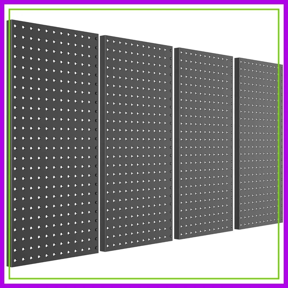 Pannelli in Metallo Forati 12x24 Pollici, Confezione da 4, Organizzatore Attrezzi da Parete Nero, Stoccaggio Garage Resistente, Compatibile con Ganci Forati da 1/4 di Pollice