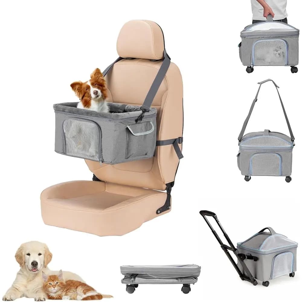 Trasportino per animali domestici con ruote su lato morbido per cani e gatti fino a 15 libbre, borsa da viaggio con ruote per piccoli animali domestici