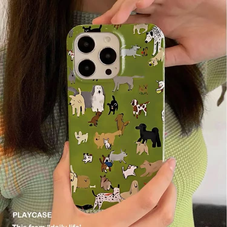 Green Cartoon Animal Dog Phone Case for IPHONE 17Air 16E 15PROMAX 14 Plus 13 12 MINI 11 PRO 16Plus XR XS MAX Acrylic Phone Cover