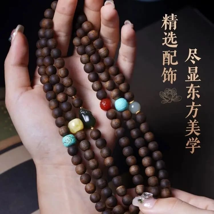 Bracciale originale Vietnam Nha Trang Agarwood Kyara pieno di olio nero tipo sommerso Bracciale per articolo di divertimento con perline di Buddha