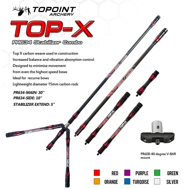 TOPOINT Bilanciamento Stabilizzatore Combo Barra Principale 18/24/27/30/34 pollici Barra Laterale 10/12/15 pollici 3K Fibra di Carbonio Pura Per Arco Ricurvo/Compound
