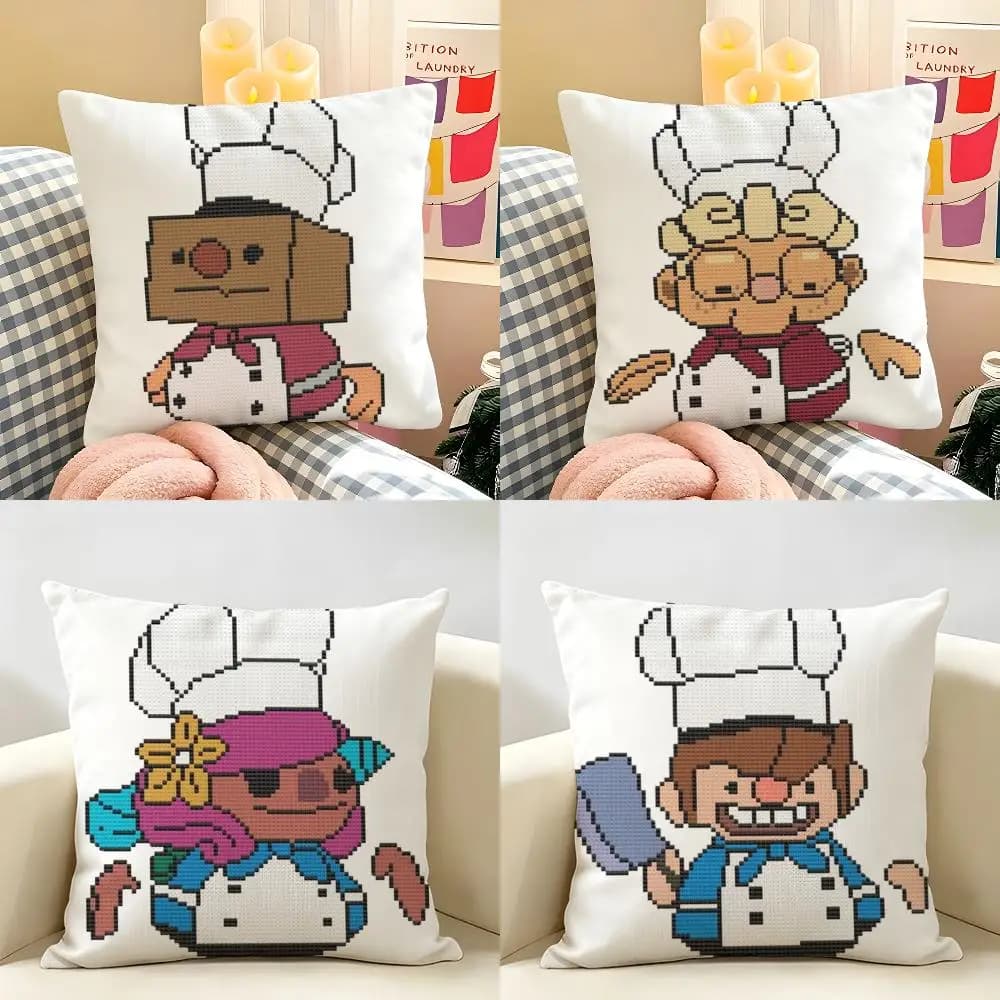 O-Overcooked! Fodera per cuscino da gioco a doppia faccia stampata in puro lino, federa decorativa per divano e casa