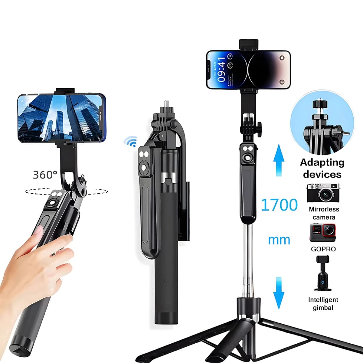 Treppiede per telefono da 67 pollici con selfie stick per iPhone Samsung, supporto mobile aggiornato con telecomando wireless e luce di riempimento, kit fotografico da viaggio