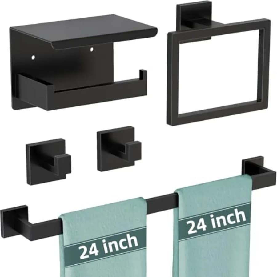 Set di 5 Accessori per Bagno in Finitura Opaca, Portasciugamani in Acciaio Inox da 24 Pollici, Set Portasciugamani con Anello