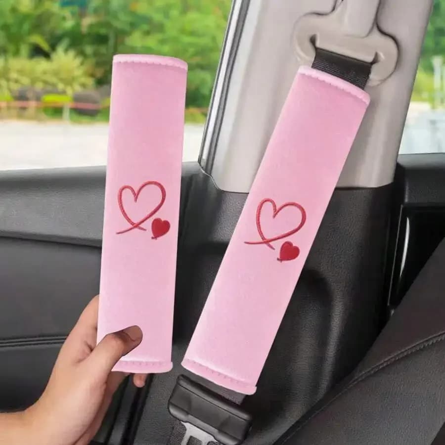 2 copri cinture di sicurezza per auto con design a cuore ricamato, universali per adulti