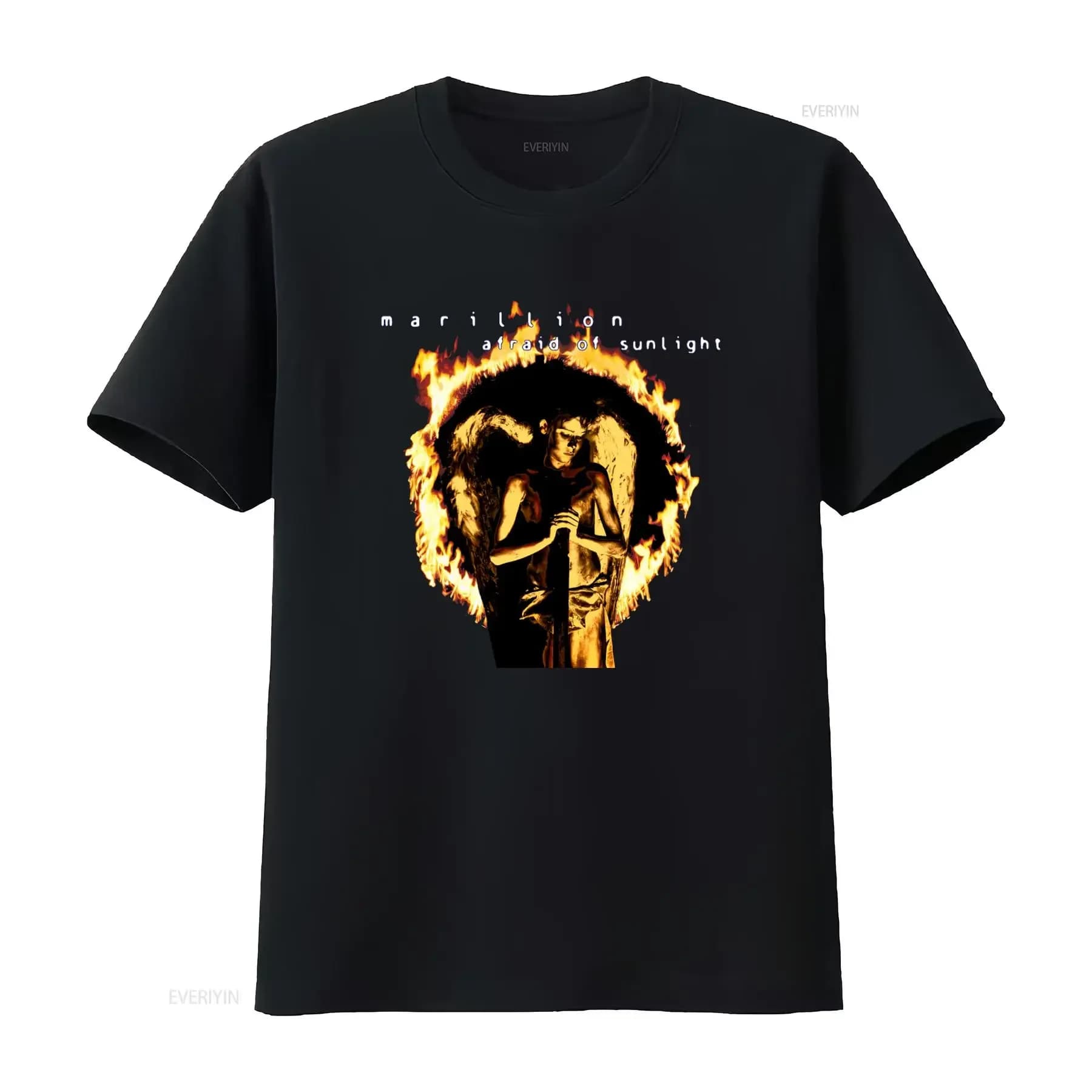 Vintage 1995 Marillion Afraid Of Sunlight Tour T Shirt Unique Angel with Flames Design for Rock Fans vintage Washed