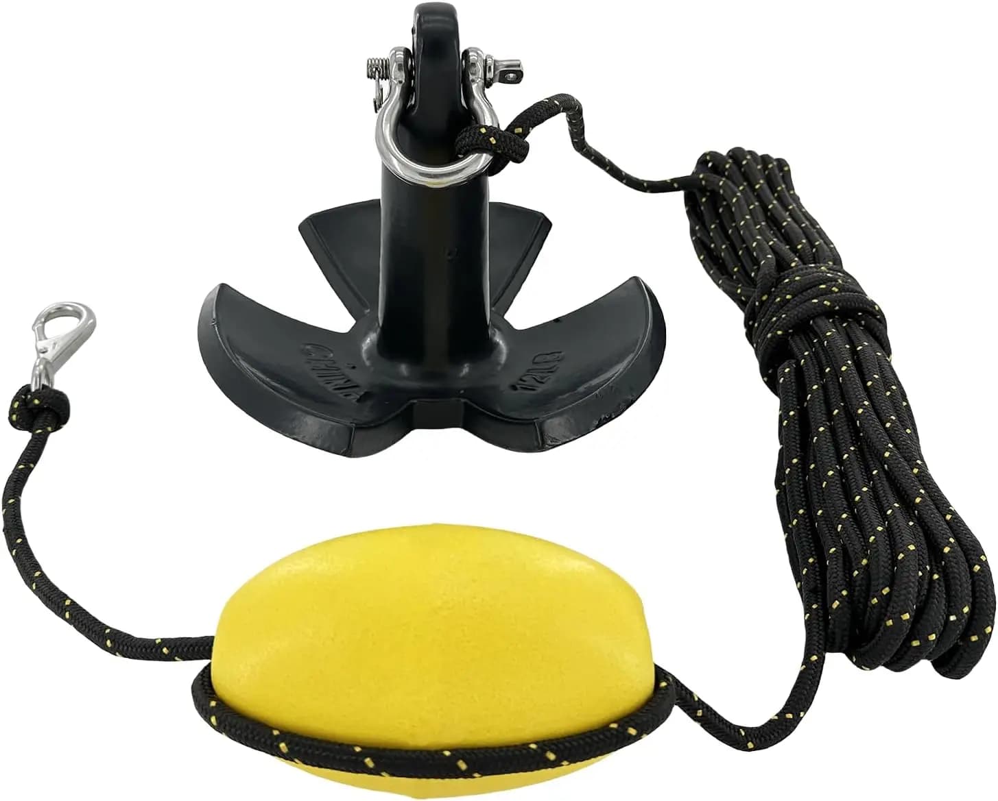 Kit Ancoraggio Kayak Nero Rivestito in PE da 5,4 kg con Corda da 15 m per Kayak da Pesca, Canoe, Moto d'Acqua, SUP e Piccole Imbarcazioni