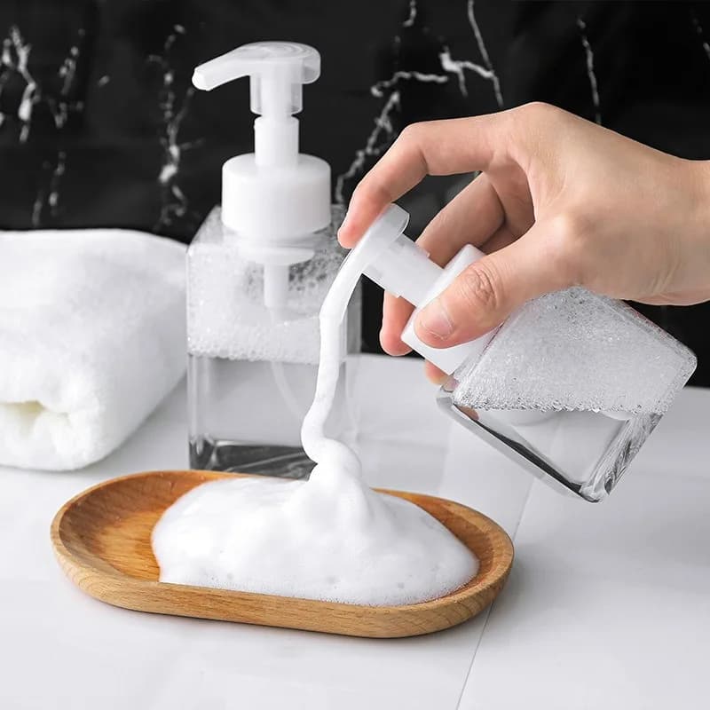 2Pcs Plastic Empty Soap Dispenser, Foaming Soap Dispenser, Refillable Square Pump Bottle for Shampoo, Body Wash, Liquid Soap