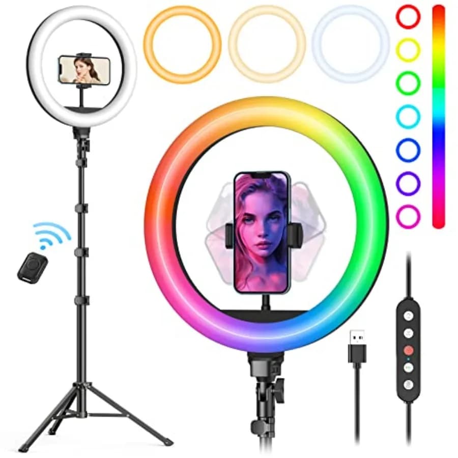 10" Ring Light with Stand 72'' Tall and Phone Holder, 38 Color Modes Selfie Light with Tripod Stand, Stepless Dimmable/Speed LE