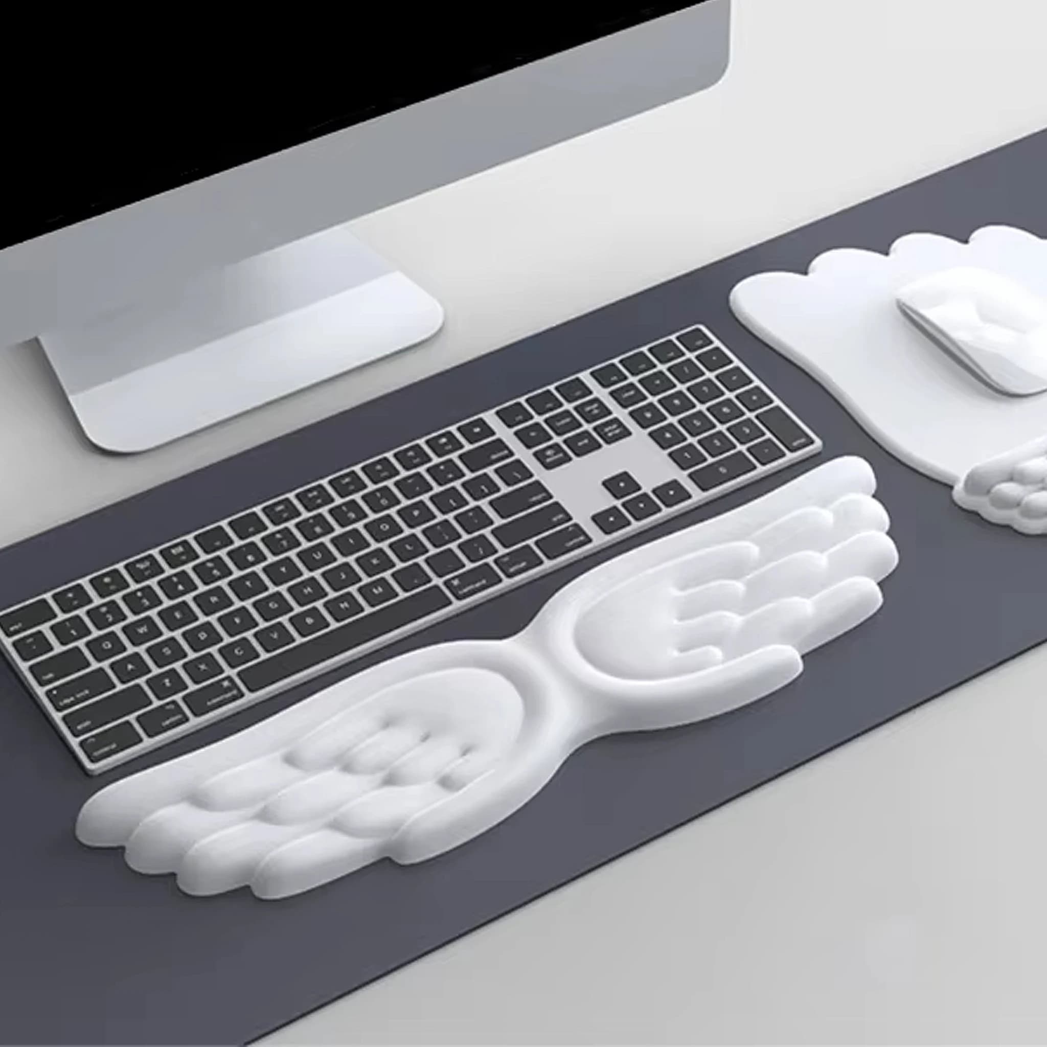 Poggiapolsi Ergonomico a Forma di Ali d'Angelo in Memory Foam Antiscivolo in Silicone per Tastiera Laptop Computer Tappetino da Scrivania