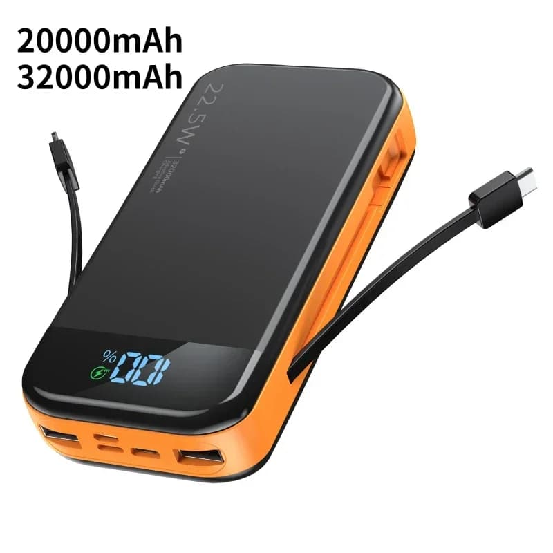 Power Bank 20000mAh 32000mAh con Ricarica Rapida PD20W e Cavo Integrato, Accessori per Telefoni Cellulari UL, Nero/Arancione