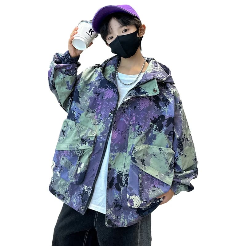 Stylish Children Blue Camouflage Jacket With Hoodies For Boy New Spring Clothing Outfit Kids Zipper Hooded Jacket Coat Outerwear