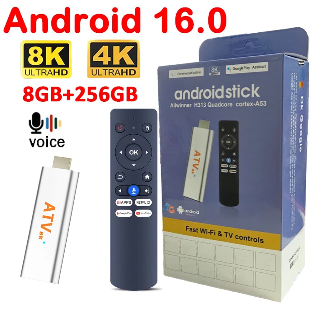 Android 16 TV Stick Q15 8GB 256GB Supporto 8K 4K 4G 5G Wifi HDR10+ Allwinner H313 Smart TV Box Google Voice Media Player TV Box