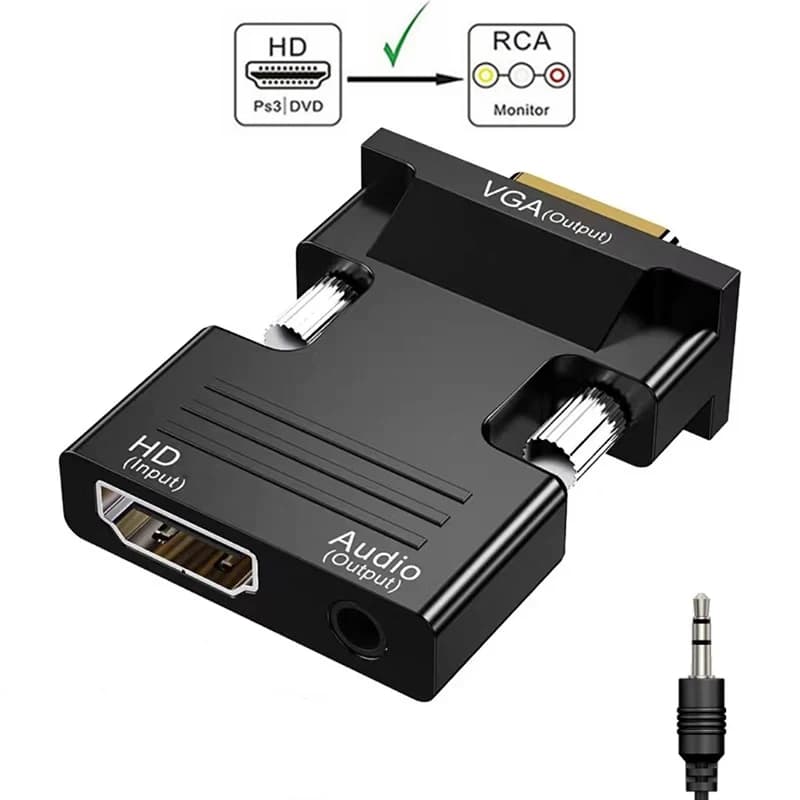 Adapter converter female- HDMI compatible male VGA with 3.5 mm audio cable for PS4 monitor 1080P HD portable PC projector for VGA