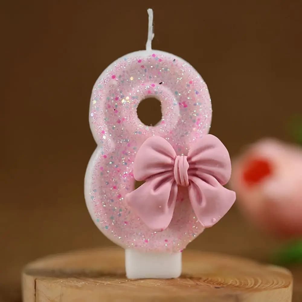 1 pz 3D Design numero candele di compleanno creativo eco-friendly fiocco nodo esteso grande numero candela rosa Cake Topper decorazione
