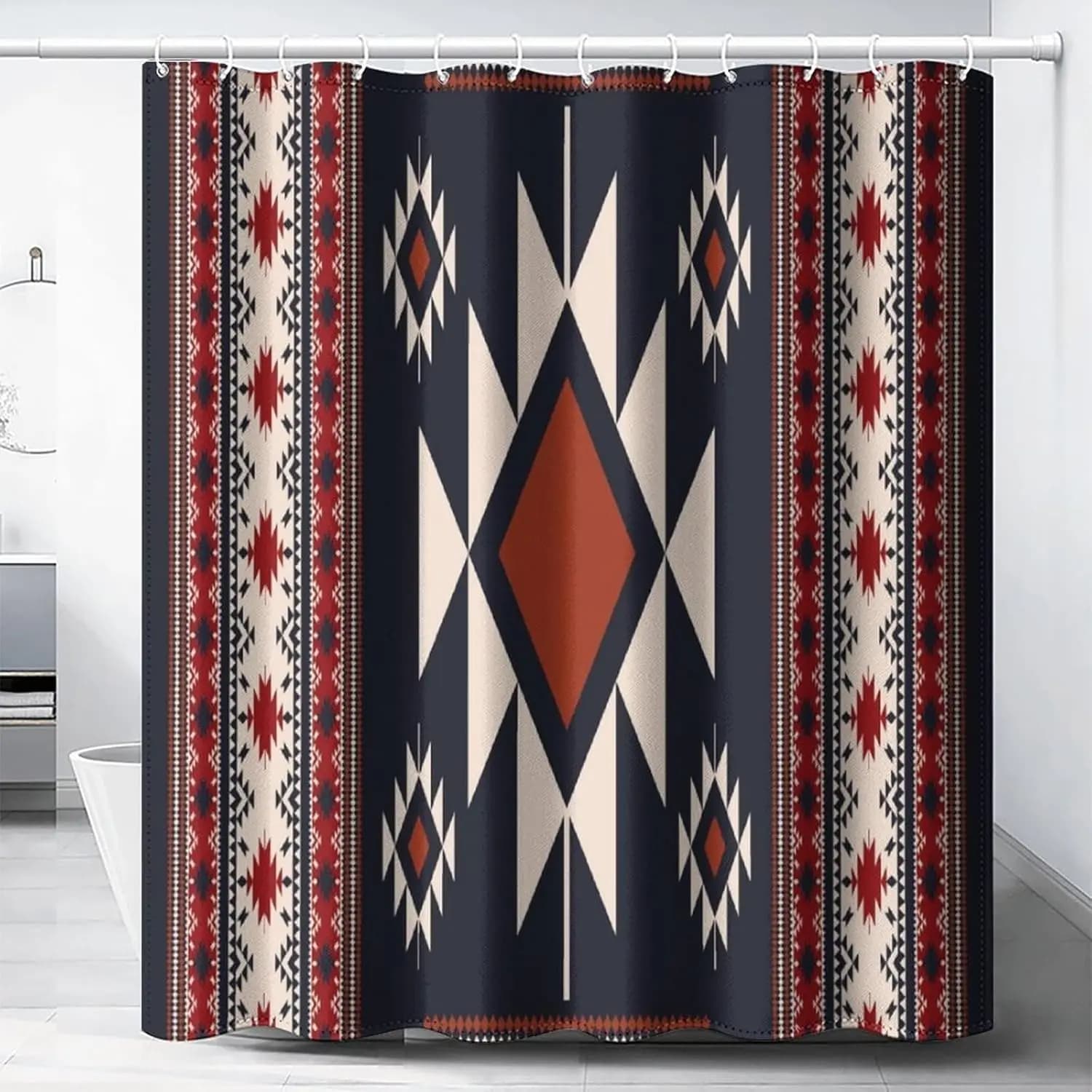 Tenda da doccia rustica colorata Decorazione per il bagno della famiglia del sud-ovest 180x 180 cm Tenda da doccia impermeabile con 12 ganci
