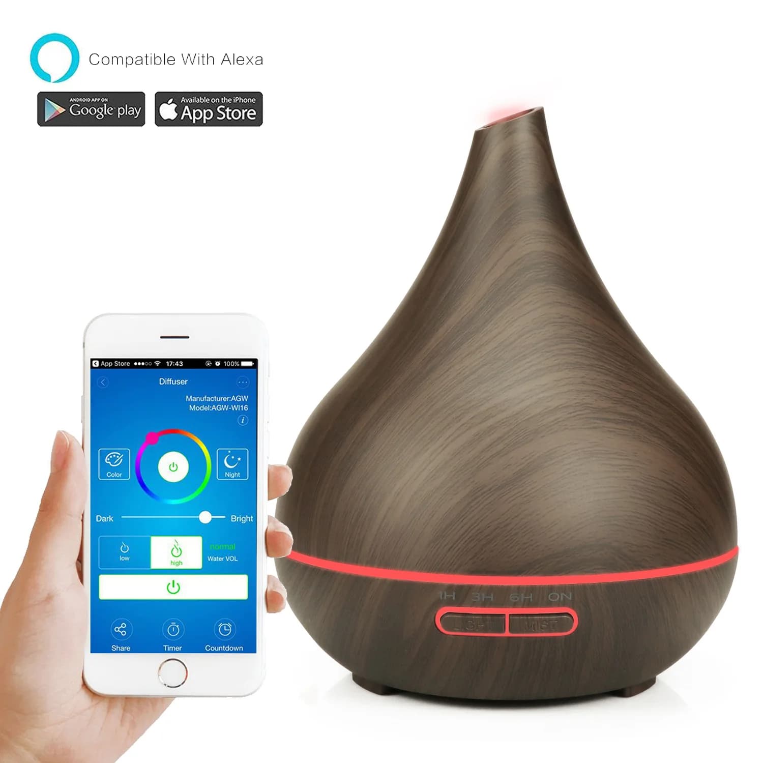 Smart WiFi Wood Essential Oil Diffuser Air Humidifier Voice Control Humificador for Bedroom Home Plants HomeKit Support