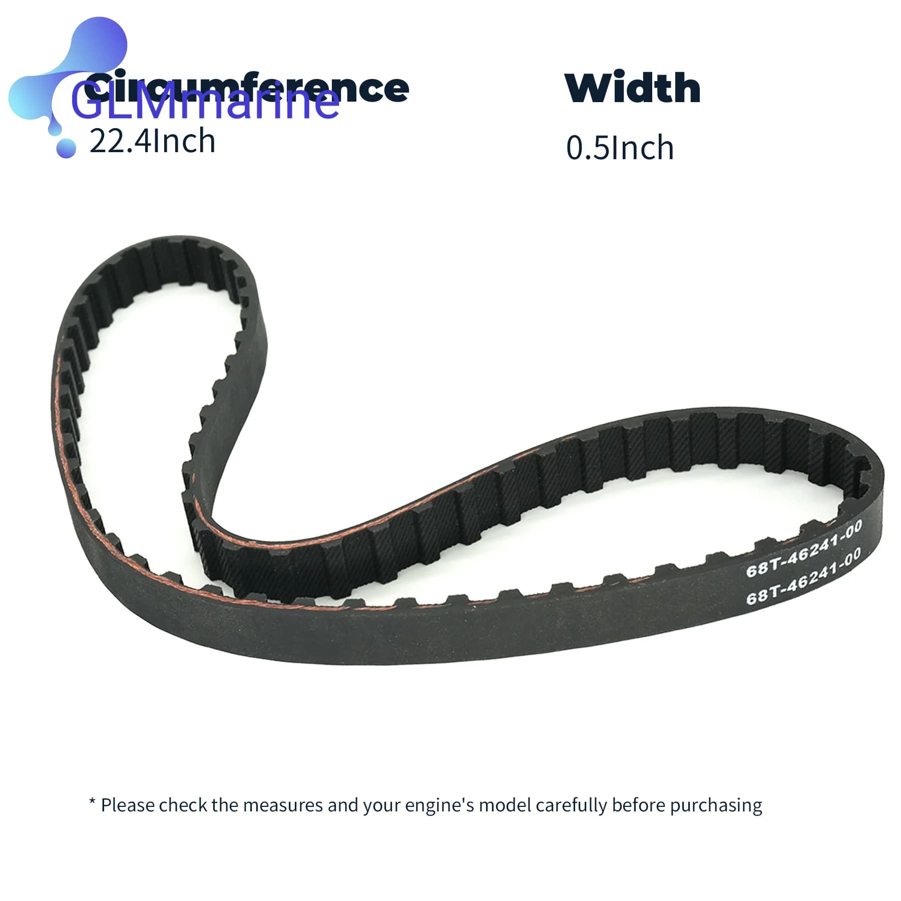68T-46241 Marine Timing Belt Compatible with Yamaha 4 Stroke 6 8 9.9 HP Outboard Engine Replacement 68T-46241-00 Sierra 18-15138