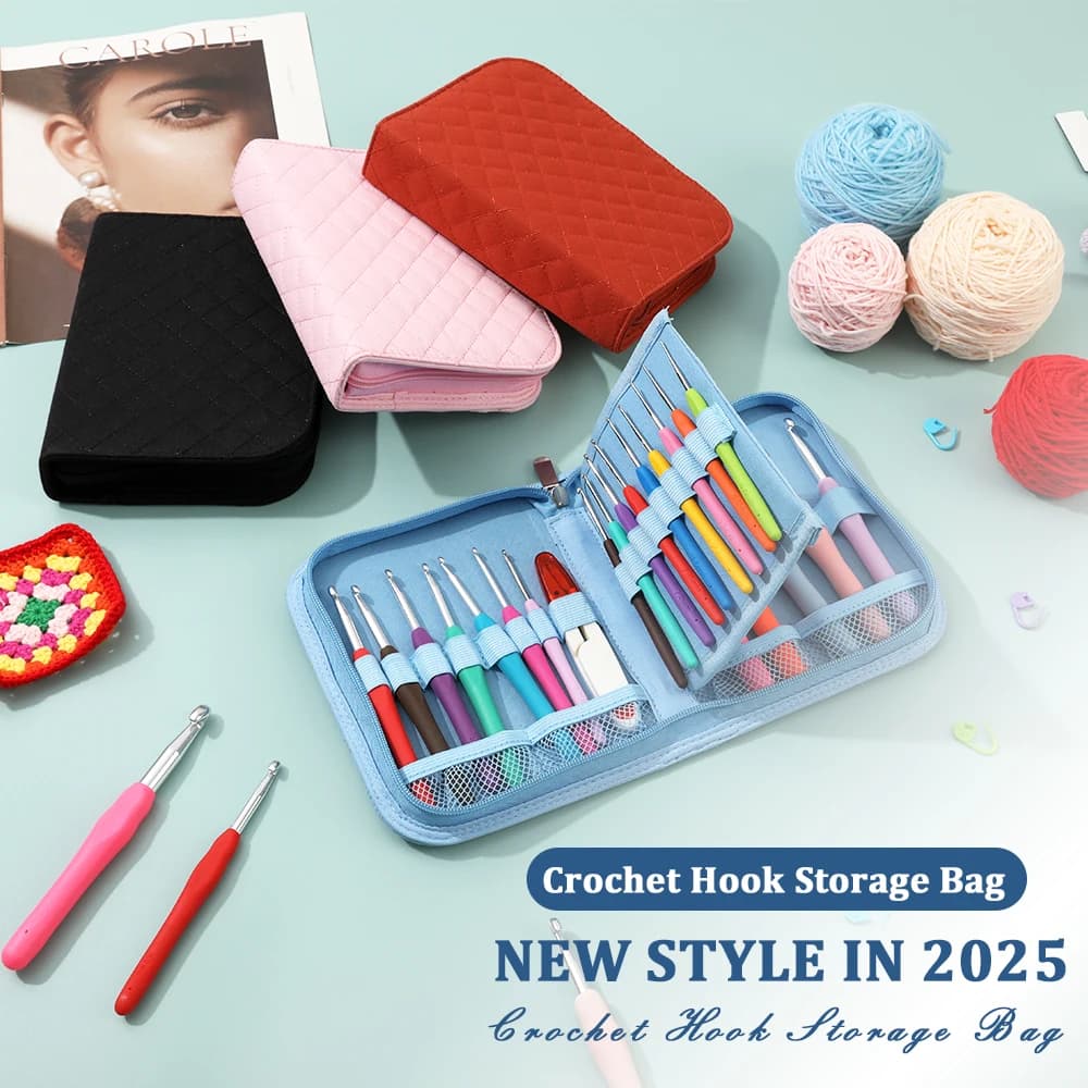 20pcs 0.6-10.0mm Crochet Hook Kit Ergonomic Aluminum Knitting Needles DIY Yarn Weaving Sewing Tool Accessories with Storage Bag