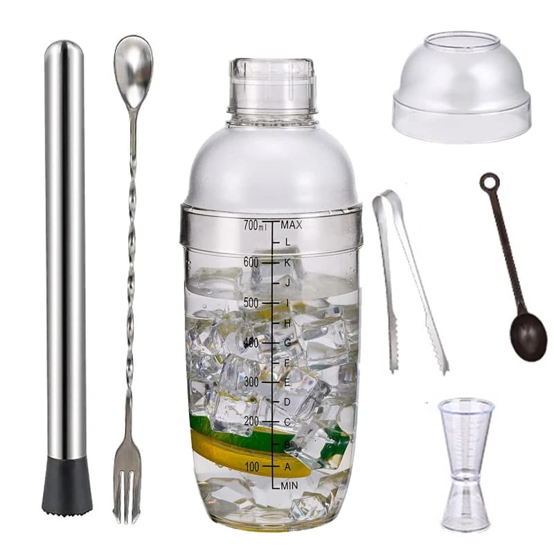 Set shaker per cocktail con filtro incorporato Jigger dosatore Muddler per cocktail e set di strumenti per bar con cucchiaio per mescolare per uso domestico
