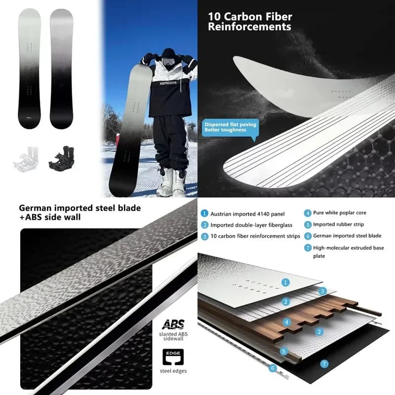 Winter Outdoor Sports Professional ROCKER Double Layer Fiberglass Structure Carving Snowboard with Binding for Men