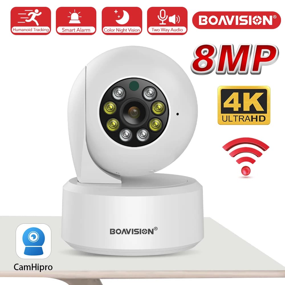BOAVISION HD 4K 8MP 4MP Wifi PTZ Camera AI Umana Auto Tracking Audio Bidirectional Night Vision Color Smart Home Video Security Camera