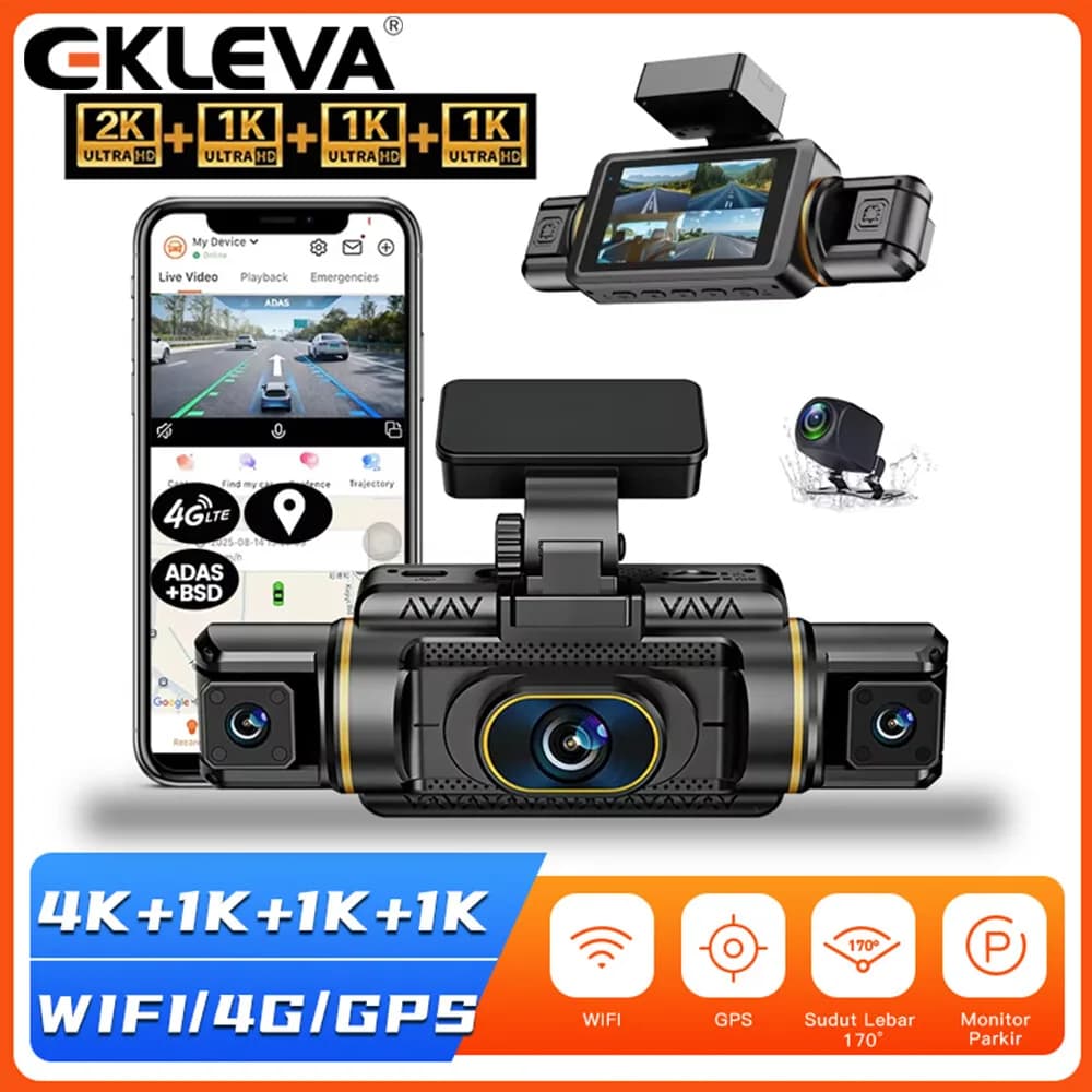 3inch Touch Screen 4CHs 2K+1K+1K+1K 4G LTE Dash Cam ADAS BSD Wifi Remote Live Video App View Fit Max 512g Card 4g Car Camera
