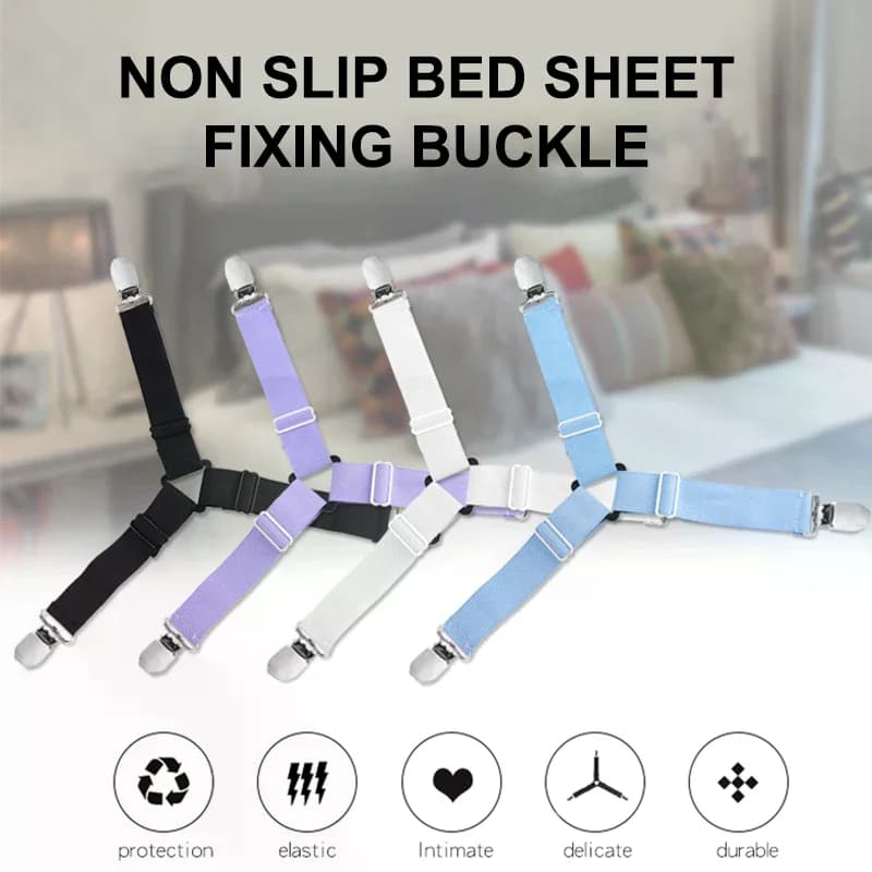 4 clip per lenzuolo regolabili, cinghie elastiche, supporto per elementi di fissaggio per coprimaterasso, organizer per gadget per la casa