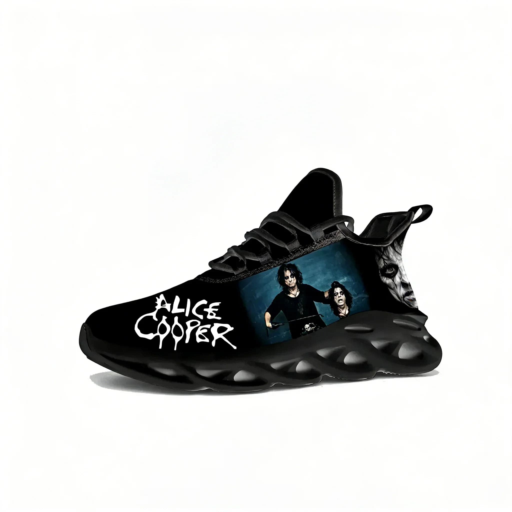 Sneakers Alice Cooper per Uomo e Donna, Scarpe Sportive da Rock e Pop, Calzature in Rete con Lacci, Scarpe Personalizzate Nere