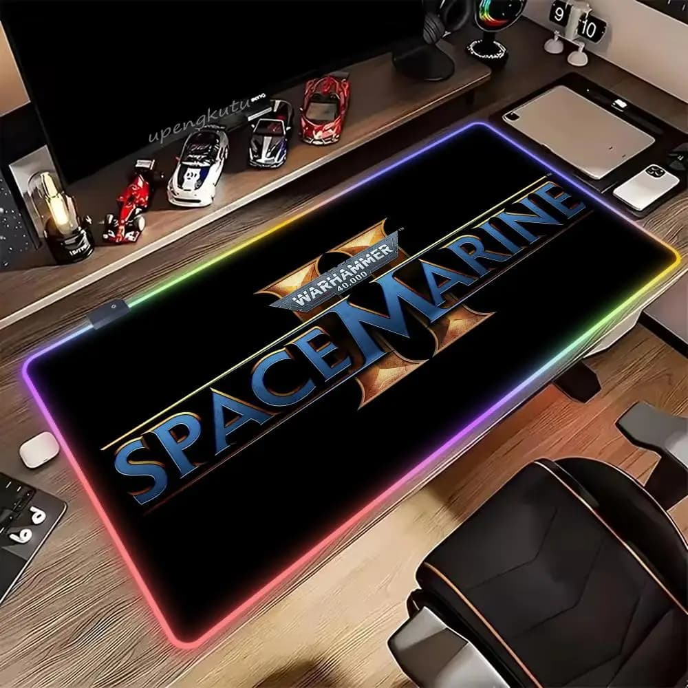 Tappetino per mouse W-Warhammer 40k RGB Mousepad Uffici da gioco Accessorio Tastiera Tappetino LED esteso Computer da gioco PC Gamer Tappetino da scrivania Xxl