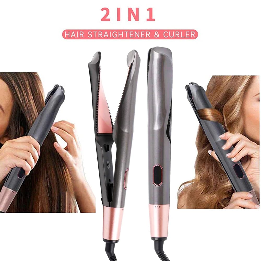 Hair plate 2 in 1, iron and curling professional hair with negative ions, fast heating, iron for styling.