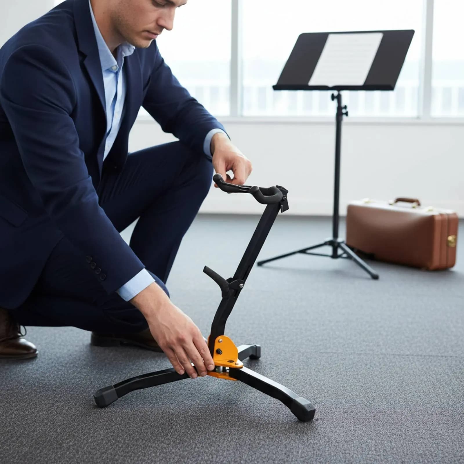 Supporto Pieghevole per Sassofono con Punti di Contatto Imbottiti, Supporto Portatile a Treppiede per Sassofono Alto e Baritono per Esibizioni sul Palco