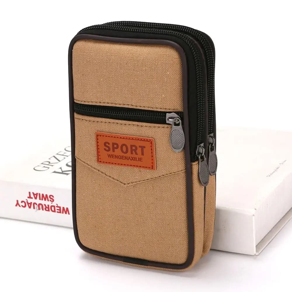 Borsa Porta Cellulare da Uomo a Doppio Strato in Tinta Unita, Marsupio in Tela per Telefono, Borsello Verticale Casual da Uomo per Campeggio