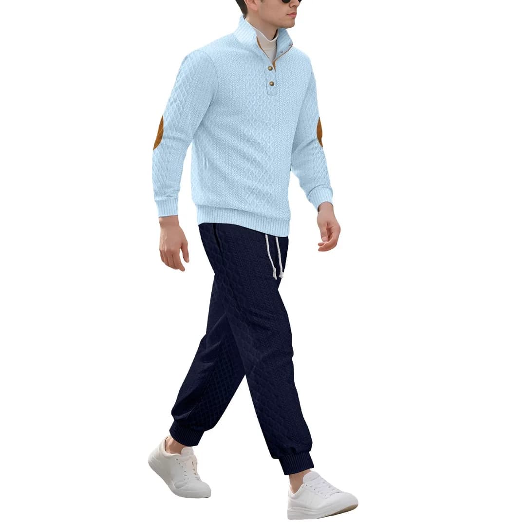 Men's Outdoor Sportswear Long Sleeve Stand Collar Pants Embroidery Set Long Pants Fiber Mixed Fabric All Seasons Casual Suit