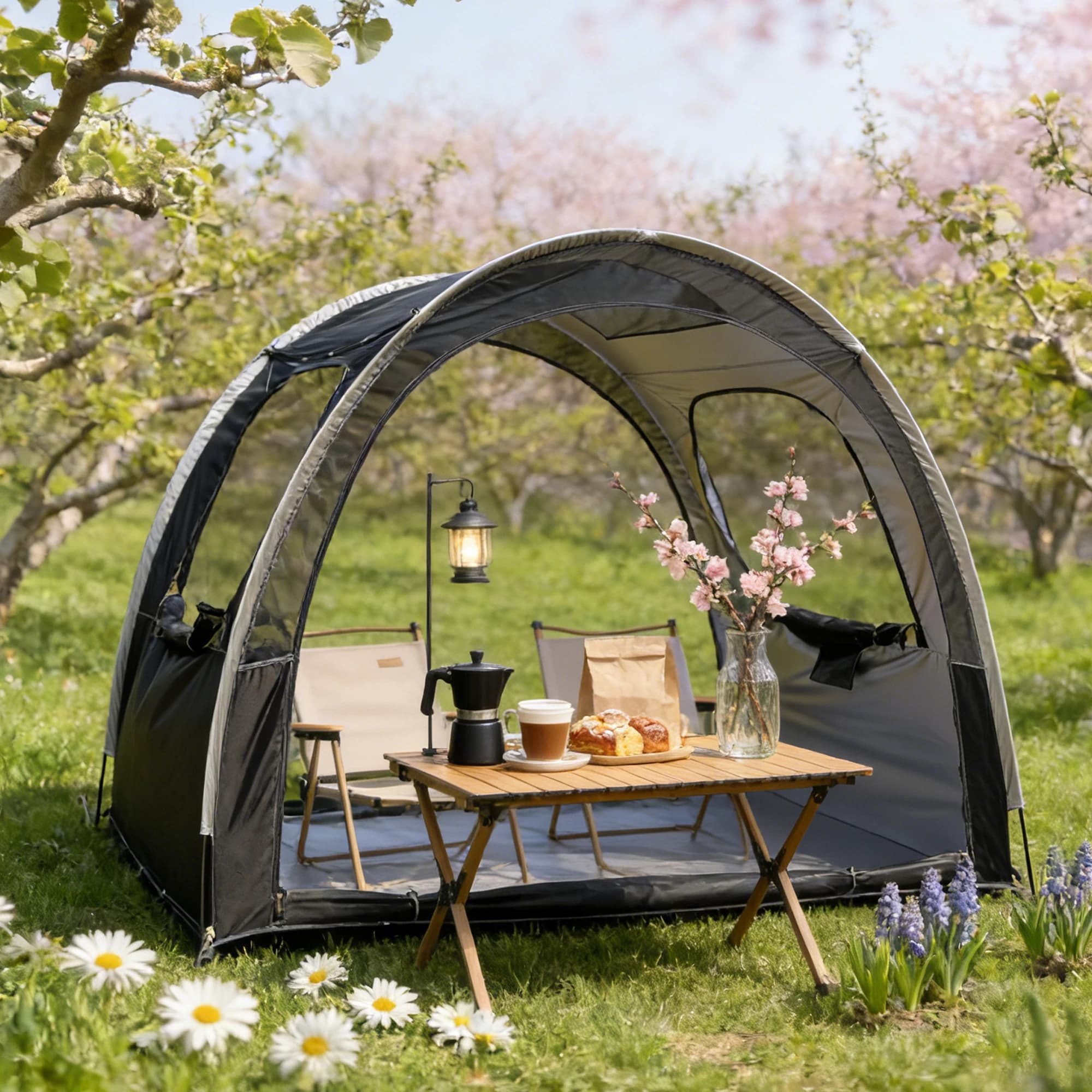 Tenda Screen House con Finestre e Porta Interamente in Rete, Gazebo da Giardino per 1-3 Persone, Riparo con Zanzariera per Campeggio e Pesca all'Aperto