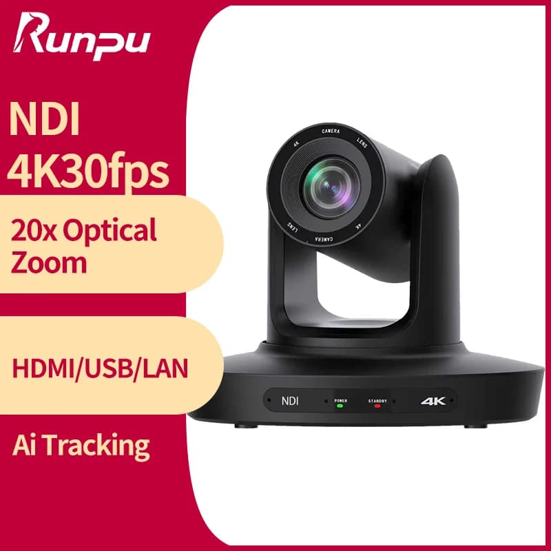 Telecamera per conferenze PTZ NDI 4K con tracciamento automatico AI, zoom 10/12/20x, HDMI, USB, IP, per streaming live, eventi aziendali, YouTube, OBS