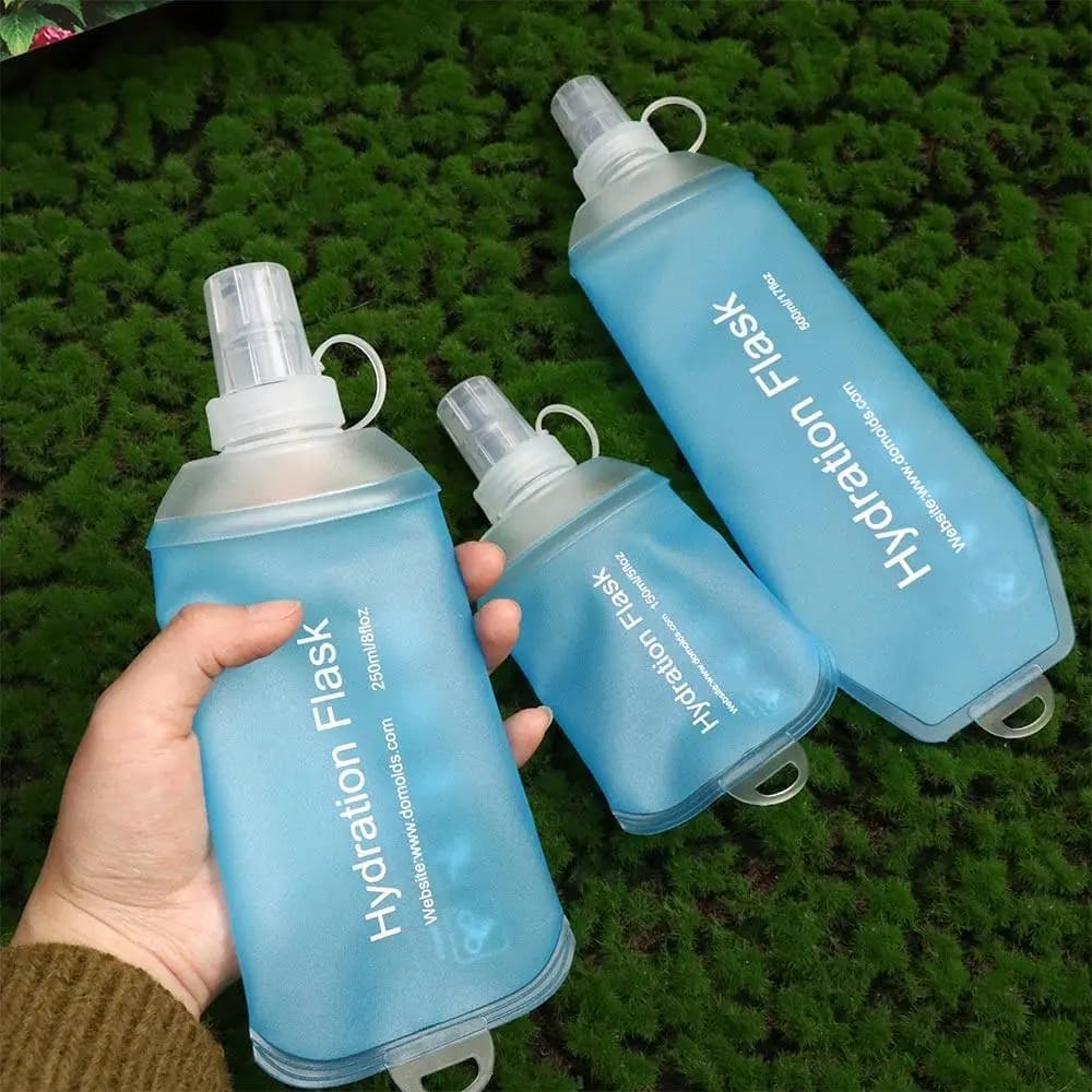 Arrampicata TPU Bottiglia d'acqua pieghevole Borsa d'acqua Boccetta morbida Bottiglia d'acqua pieghevole Blu Confezione di idratazione 500ML 250ML 150ML