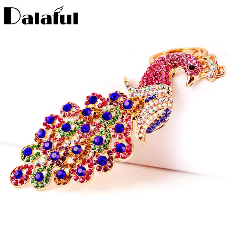 Dalaful Gallant Complete with Crystal of the Pavone Keychains The Support Rings Noble Bag Buckle Pendant for Women Keychain K282