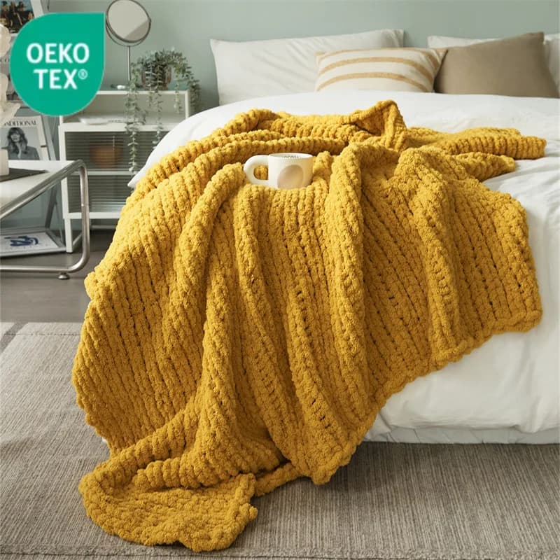 Coperta in Lana Lavorata a Mano con Aghi Spessi, Coperta di Lusso per Divano, Morbida Decorazione per la Casa, Stile Nordico