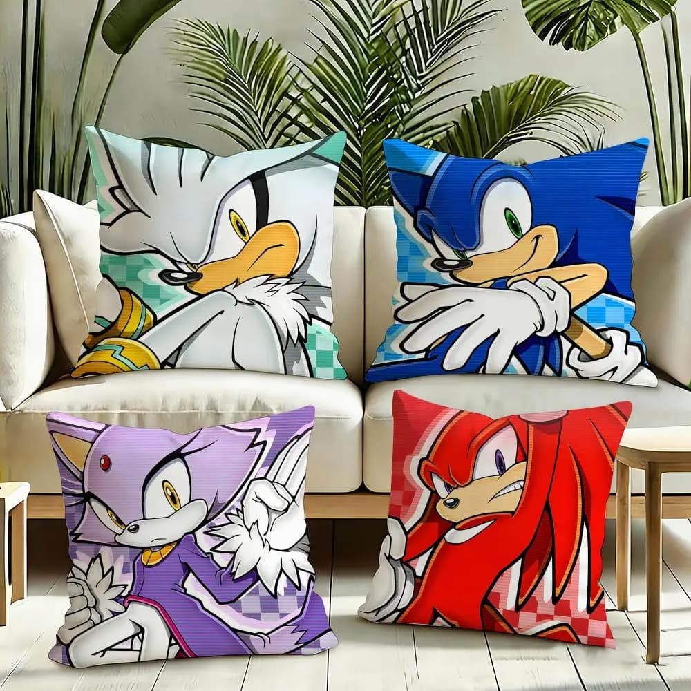 Game S-Sonic Classic Cushion Cover Silky Short Plush Invisible Zipper Dustproof Sofa Pillow Case for Home Decor