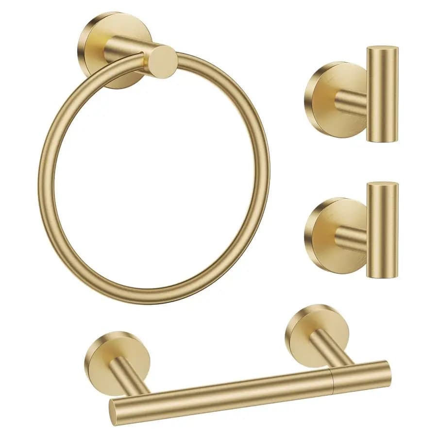 Set Portasciugamani Oro Spazzolato con Doppio Supporto, Portarotolo, Anello Portasciugamani e 2 Ganci Portasciugamani in Acciaio Inossidabile da Parete